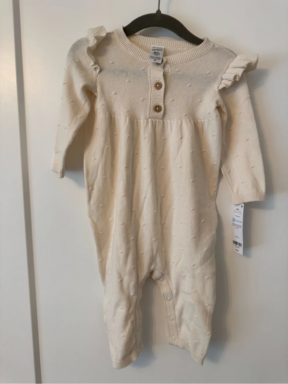 Carter's Cream Knit Ruffle Shoulder Baby One-Piece